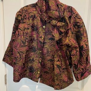 Black,Gold and Fushia damask bow blouse